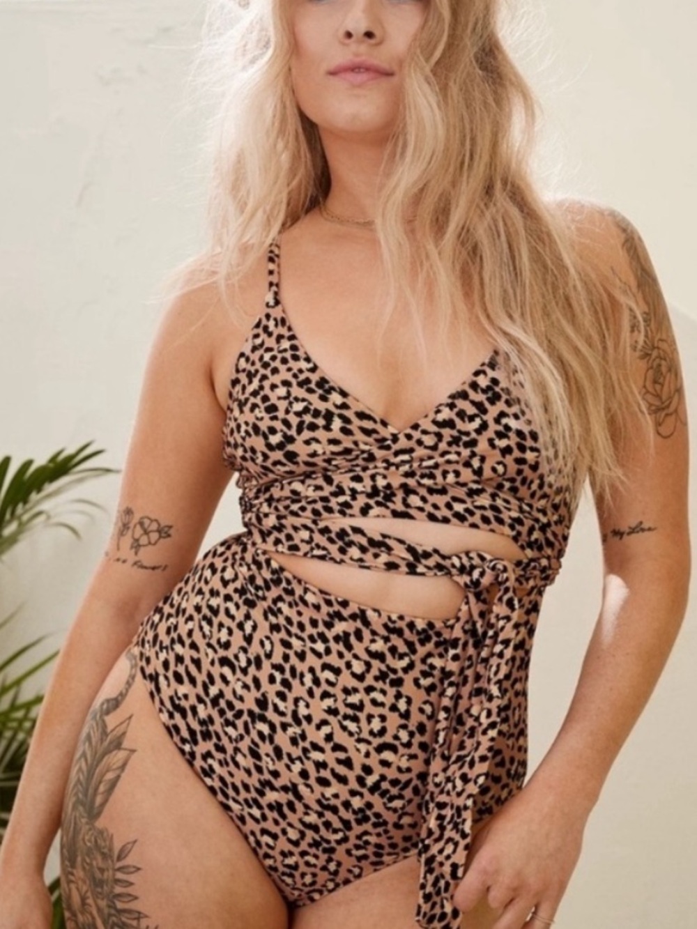Aerie Leopard Animal Cheetah Print Wrap One Piece Full Coverage Swimsuit M